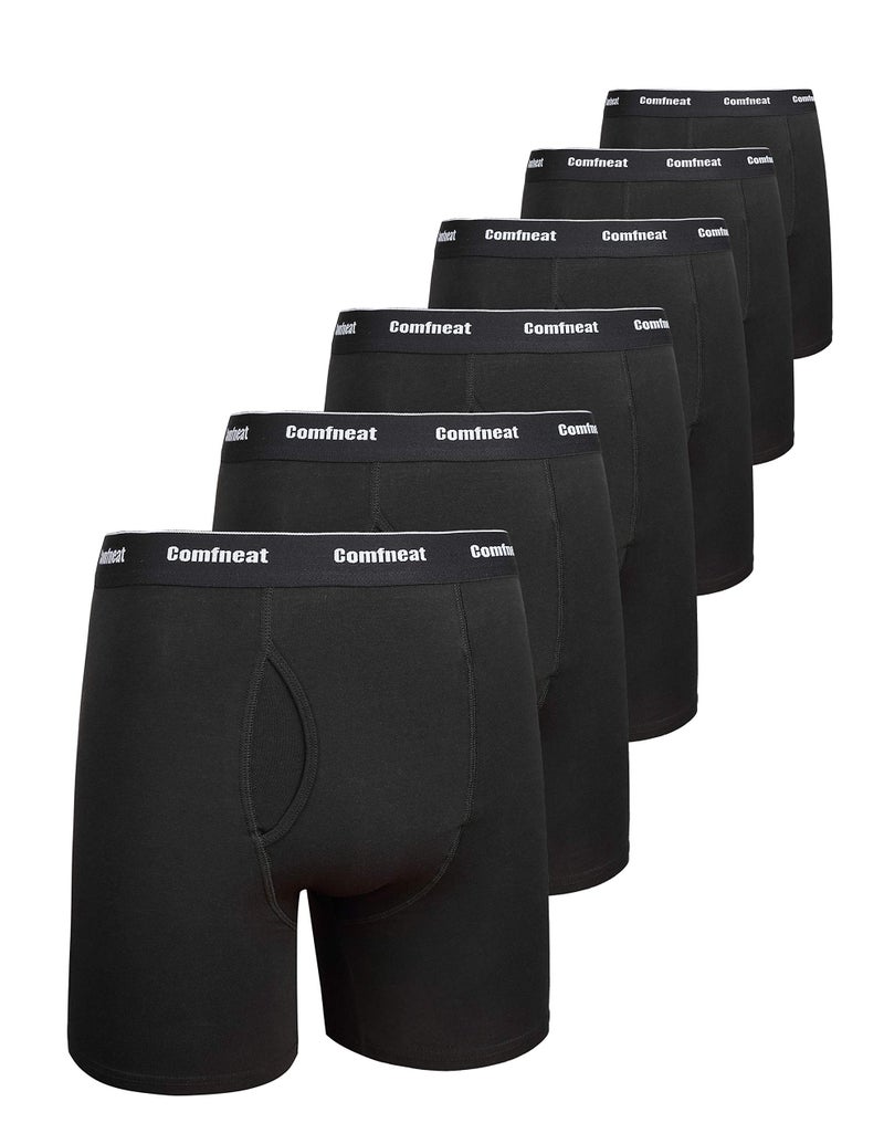Comfneat Men's 6-Pack Boxer Briefs Soft Breatheable Underwear S-XXL Open Fly (All Black Pack-6, L) - Image 1